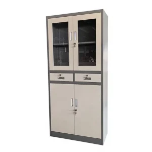 Modern Style Office Metal Filing Cabinet with 2 Glass Doors and 2 Middle Drawers