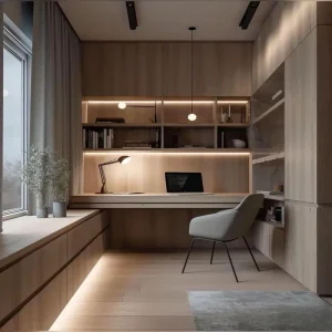 Modern Style One line L shaped Customizable Space Saving Durable Bookshelf Desk Integrated Cabinet for Home Office and Bedroom