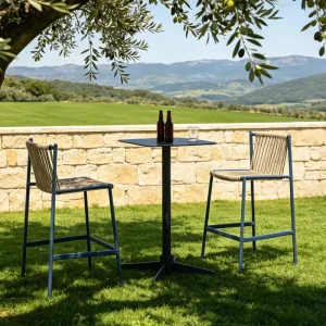 Modern Style Outdoor Aluminum Bar Table and High Chairs Set Patio Dining Stools for Garden Entry or Courtyard