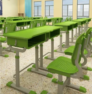 Modern Style Plastic Suits Height Adjustable Montessori School Furniture Classroom Desk and Chair Set with Metal Frame