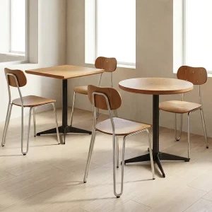 Modern Style Restaurant Furniture Custom made Tables with Angled Edges on the Tabletop Edges Made of Plywood