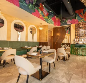 Modern Style Restaurant Furniture Set Stone Table and Shell Pu Leather Chairs for Commercial Restaurant