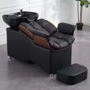 Modern Style Shampoo Chair with White Black Ceramic Basin Hair Salon Spa Barbershop Beauty Bathroom Featuring Massage Properties