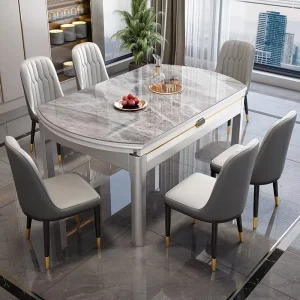 Modern Style Simple Design Wooden Dining Table Set 6 Assembled Chairs Available Various Colors for Dining Application