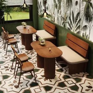 Modern Style Solid Wood Rattan Cafe Chair Table Combo for Milk Tea Dessert Restaurant Western Fast Food Restaurant Furniture
