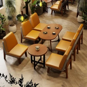 Modern Style Solid Wood Restaurant Commercial Furniture Set for Fast Food Cafe Hotel Living Room Use Dining Table and Chair