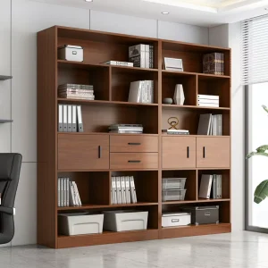 Modern Style Steel Glass File Cabinet Office Bookshelf Archive Wooden Storage with Layered Partition Floor standing Wall Mounted