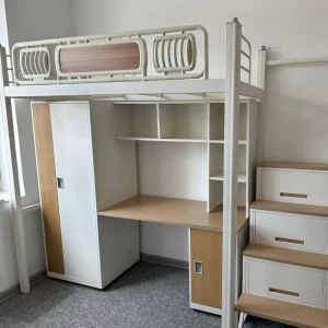 Modern Style Student Dormitory Bed with Storage Double Layer Iron Frame Bunk Bed for School Standard Camp Apartment Living