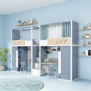 Modern Style University Dormitory Bed Comfortable Dormitory Bed with Upper and Lower Tables