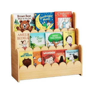 Modern Style Wooden Scalloped Bookshelf Organizer for Home Office Furniture and Toddler’s Books Display