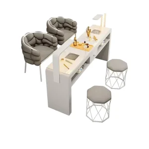 Modern Stylish Nordic Wood Manicure Table Chair Set Double Layer Marble Salon Nail Table