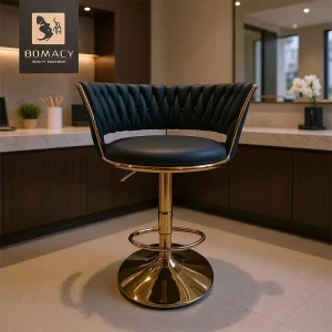 Modern Stylish Velvet Bar Stool Adjustable Height Metal Base Backrest Custom Color Commercial Furniture