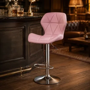 Modern Swivel Adjustable Height PU Leather Diamond Stitched with Backrest for Kitchen Bar Stool