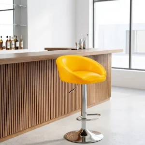 Modern Swivel Bar Chair Height Adjustable PU Leather Bar Stool With Metal Footrest Round Chrome Base