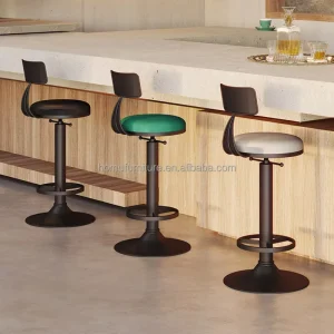 Modern Swivel Bar Stools with Backrest Adjustable Height Leather Barstools for Kitchen Island Home Bar Cafe