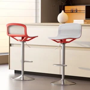 Modern Swivel Kitchen Island Adjustable Height Mesh Back Bar Chair with Metal Base Comfy Padded Stool for Home Bar