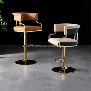 Modern Swivel Leather Bar Stools with Height Adjustable Stainless Steel Frame for Hotel & Dining Use