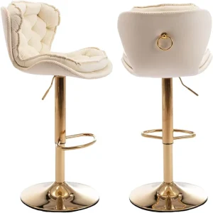 Modern Swivel Pub Height Barstool Velvet Seat Backrest Armless Hydraulic Counter Stool Gold Base Wood Frame Bar Furniture