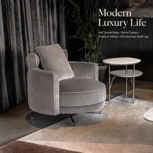 Modern Swivel Rotating Rounded Barrel Upholstered Fabric Single Sofa Villa Hotel Salon Accent Furniture Armchair Chair