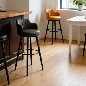 Modern Swivel Tall Dining Stools with Backrest Ergonomic Leather Customizable Chairs for Hotel Front Desk Bar Restaurant