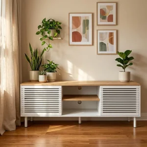 Modern TV Stand Entertainment Center with Storage Cabinet Sliding Door for Living Room Bedroom Farmhouse Hotel