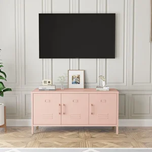 Modern TV Table Stand 3-Door Pink Metal Storage Cabinet Home Living Room Bedroom TV Stand Locker Urban Style