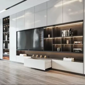 Modern TV Unit Sleek Black Entertainment Center for Living Room Space Saving Design