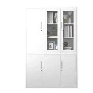Modern Tall Office Storage Cabinet Metal Document Filing with Adjustable Shelves and Glass Doors Commercial Steel Cupboard