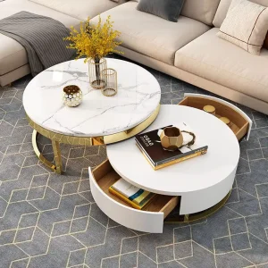 Modern Tea Table Nordic Stainless Steel Round Metal Gold Center Marble Coffee Table