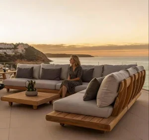 Modern Teak Outdoor Sofa Set for Courtyard Villa Durable Waterproof Cushions Eco Friendly Outdoor Furniture