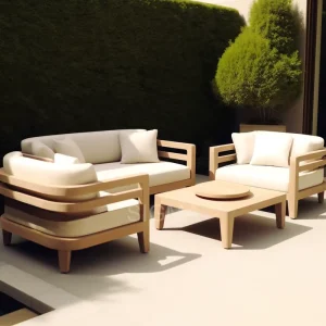 Modern Teak Solid Wood Garden Sofa Set Quick Dry Cushions Durable Waterproof Outdoor Furniture for Hotel Courtyard Use