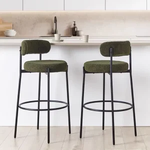 Modern Teddy Wool Soft Padded Bar Stool Black Iron Frame Counter High Bar Chair Kitchen Island Cafe Home Bar Furniture