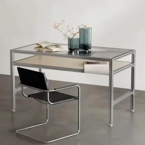 Modern Tempered Glass Aluminum Profile Durable Eco Friendly Office Desks Writing Desks Dressing Tables Computer Desks Nail Art