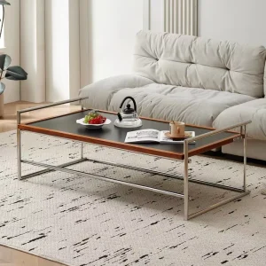 Modern Tempered Glass Metal Frame Reversible Portable Coffee Table Adjustable Height Rotatable Multi functional Eco Friendly