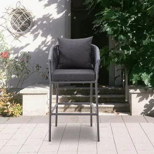 Modern Terrace Garden Bistro Counter High Aluminum Chairs Outdoor Hotel Poolside Patio Black Rope Bar Stools