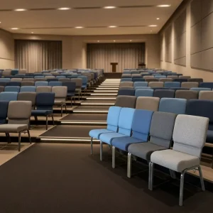 Modern Theatre Furniture Rocking Eco Friendly Connecting Chair Fabric Padded Church Chair with Metal Legs
