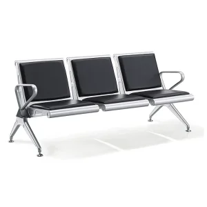 Modern Three-Person Durable Metal Leather Cushion Waiting Chair Direct Factory Sale for Airport School Office Bank Hospital