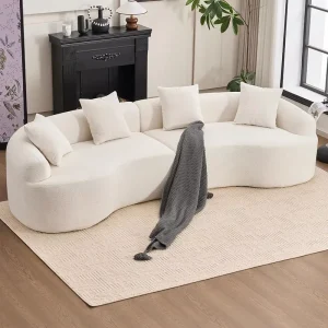 Modern Three Seat L Shape Sofa Bed 111″ Curved Arms Backless Eco Friendly Durable Comfy Living Room Apartment School Workshop