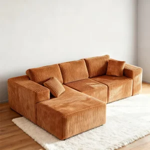 Modern Three Seat L Shape Sofa Corduroy Vacuum Compressed for Apartment and Mall Living Room Furniture for Sale