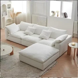 Modern Three Seat Modular Corner Sectional Armless Cloth Sofa Set White Cream Hotel Apartment Furniture