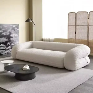 Modern Three Seat White Fabric Tufted Couch Folded Empty Compressed Sleeper Sectional Sofa Set for Apartment Sponge