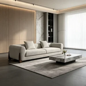 Modern Three Seater Boucle Fabric Upholstered Sectional Sofa for Living Room Villa Hotel Hospital Use OEM ODM Custom