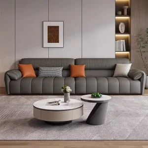 Modern Three Seater Grey Leather Sectional Sofa Comfortable Couch for Living Room Furniture Apartments Villas