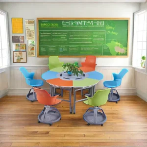 Modern Training Writing Board Classroom Student Chair with Foldable Writing Pad Wheels Movable Plastic Disc Chair