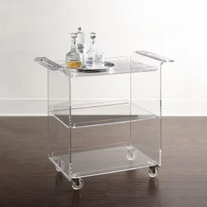 Modern Transparent Acrylic 4 Wheel 3 Shelf Hotel Trolley for Home Bar Kitchen Dining Living Room Commercial Furniture