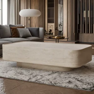 Modern Travertine Marble Side Coffee Table Natural Stone for Living Room Sofa Use