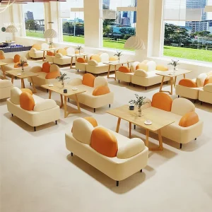 Modern Trendy Wood Sofa for Coffee Cake Baking Milk Tea Shops for Mall Rest Areas or Restaurant Sets