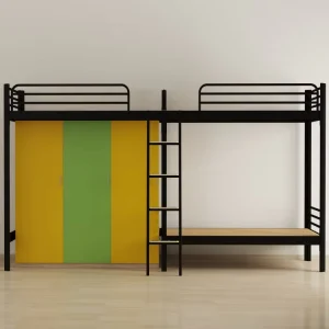 Modern Triple-person Apartment Bunk Dormitory Bed with Desk Connected Upper Bed for College Students