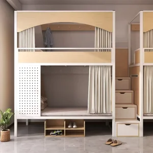 Modern Twin Metal Double Decker Bed Capsule Bunk Bed with Stairs and Storage Drawers for Kids Adults Hotel Youth Hostels Dorms