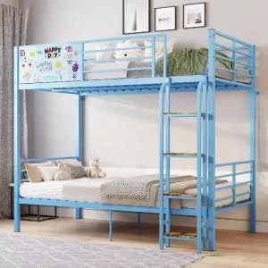 Modern Twin Size Bunk Bed Frame Ladder Separate 2 Twin Beds Space-Saving Panel Wear-Resistant Finish Child Dormitory ODM/OEM